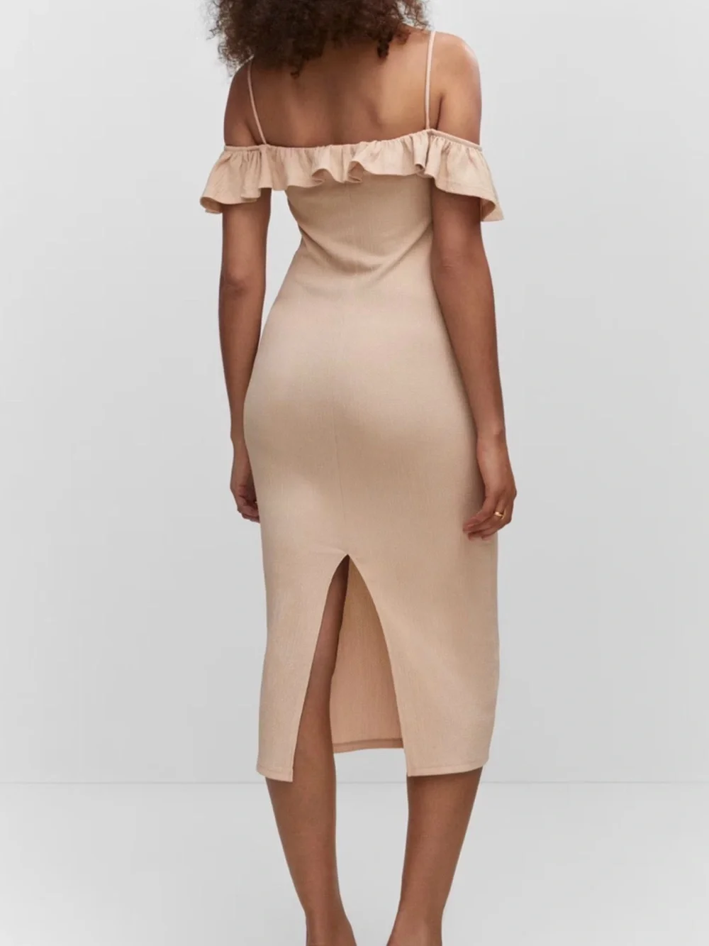 Mango Tan Spaghetti Straps Ruffle Midi - Picture 3 of 4